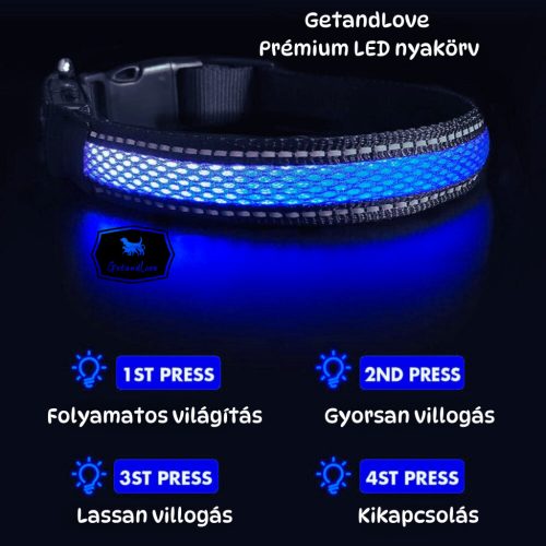 Világító LED kutya nyakörv – Kék / L méret