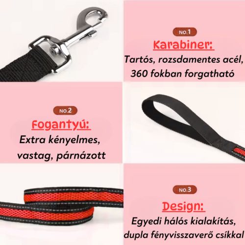 Kutya póráz LED-es - Extra kényelmes "PIROS"
